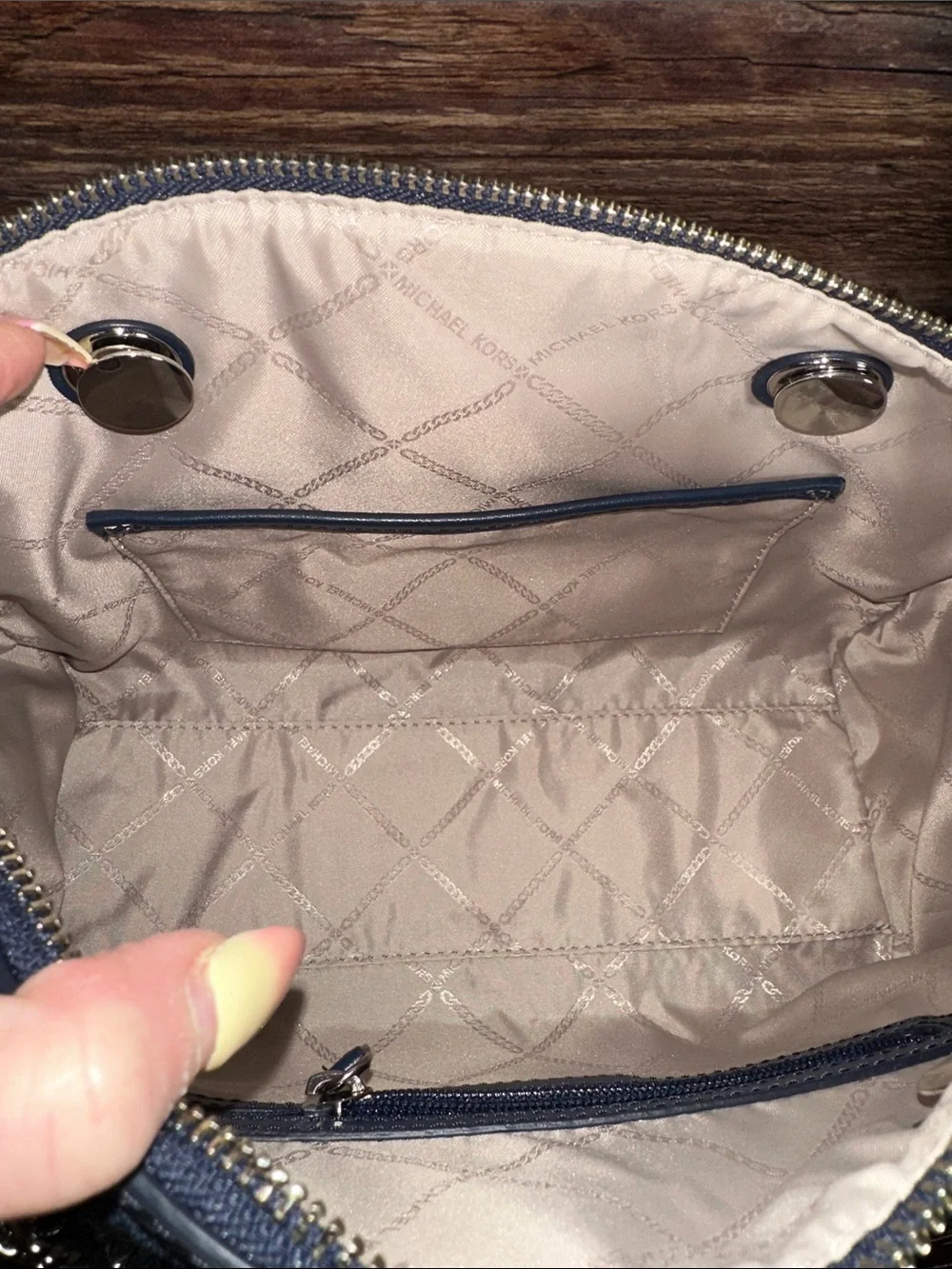 Michael Kors Navy and Cream Signature Stripe Crossbody